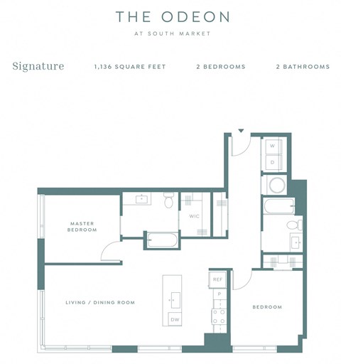 Floor plan for 2 beds, 2 baths, 1145 sqft